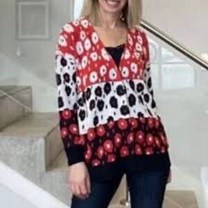 CAbi Cardigan Sweater Open Front Snap Closure Pockets Multi Color Valentine's